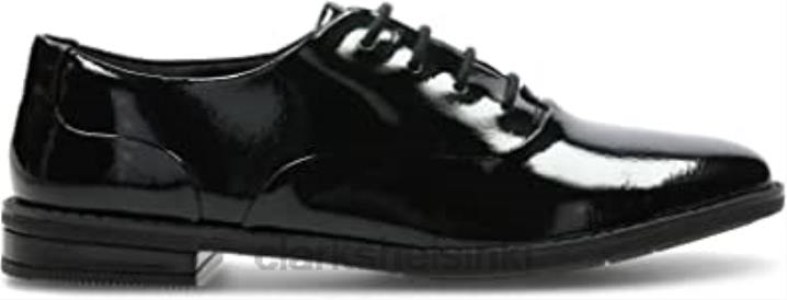 clarks tytöt nauhat brogue koulukengät piirretty tähti musta kiiltonahka Clarks lapset 2DHN2176