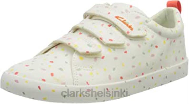 luonnonvalkoinen kangas clarks tytön foxing print k sneaker Clarks lapset 2DHN419 luonnonvalkoinen kangas