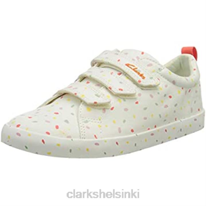 luonnonvalkoinen kangas clarks tytön foxing print k sneaker Clarks lapset 2DHN419 luonnonvalkoinen kangas