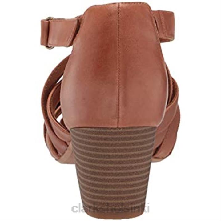clarks tan nahkainen naisten lorene pop-korkoinen sandaali Clarks naiset 2DHN2913