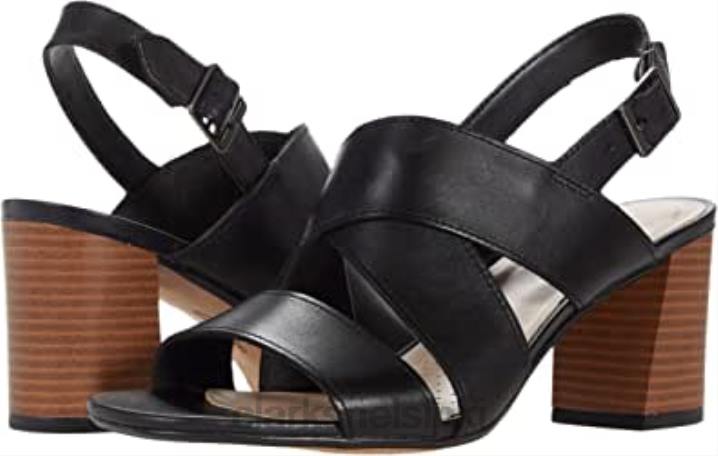musta nahkainen clarks naisten jocelynne bao -korkoinen sandaali Clarks naiset 2DHN2347 musta nahka