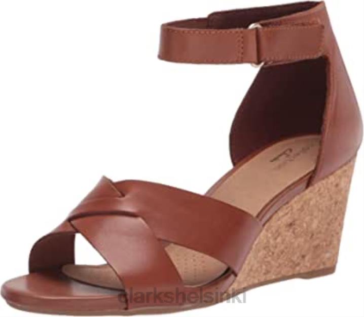 naisten margee gracie wedge sandaali clarks tan nahkaa Clarks naiset 2DHN2007 ruskea nahka