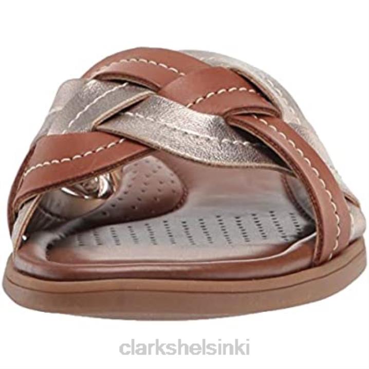 naisten reyna weave litteät sandaalit clarks tan nahka metallinen yhdistelmä Clarks naiset 2DHN423 vaaleanruskea nahkainen metallinen yhdistelmä