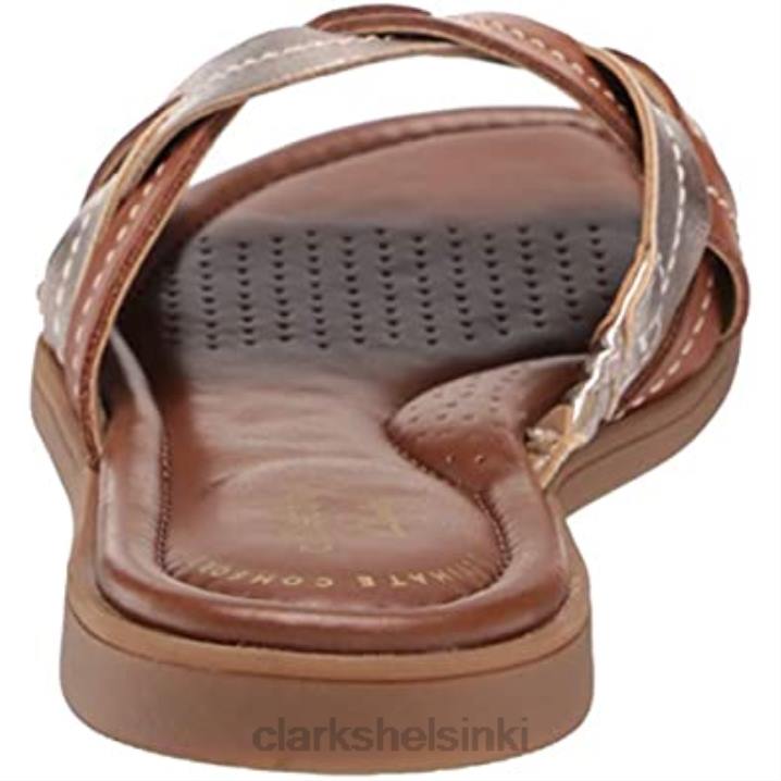 naisten reyna weave litteät sandaalit clarks tan nahka metallinen yhdistelmä Clarks naiset 2DHN423 vaaleanruskea nahkainen metallinen yhdistelmä